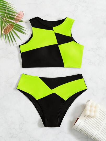 Swim Vcay Traje de baño - bikini de talle alto con bloques de color