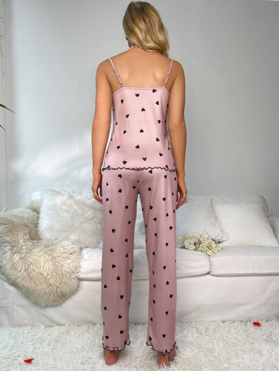 Conjunto de Pijama con Encaje en Contraste