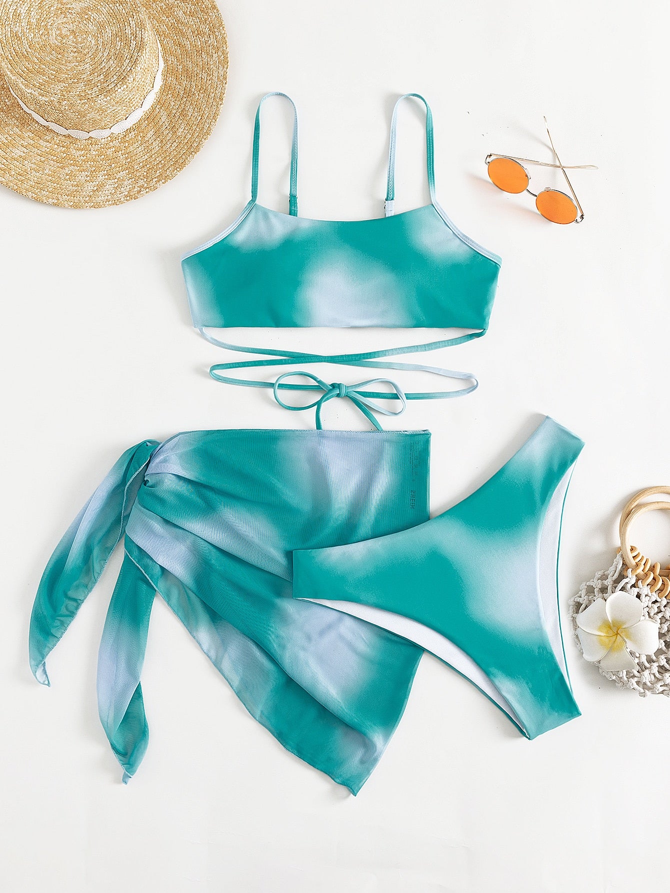 Swim Vcay 3 piezas bañador bikini de ombré con cordón con falda de playa